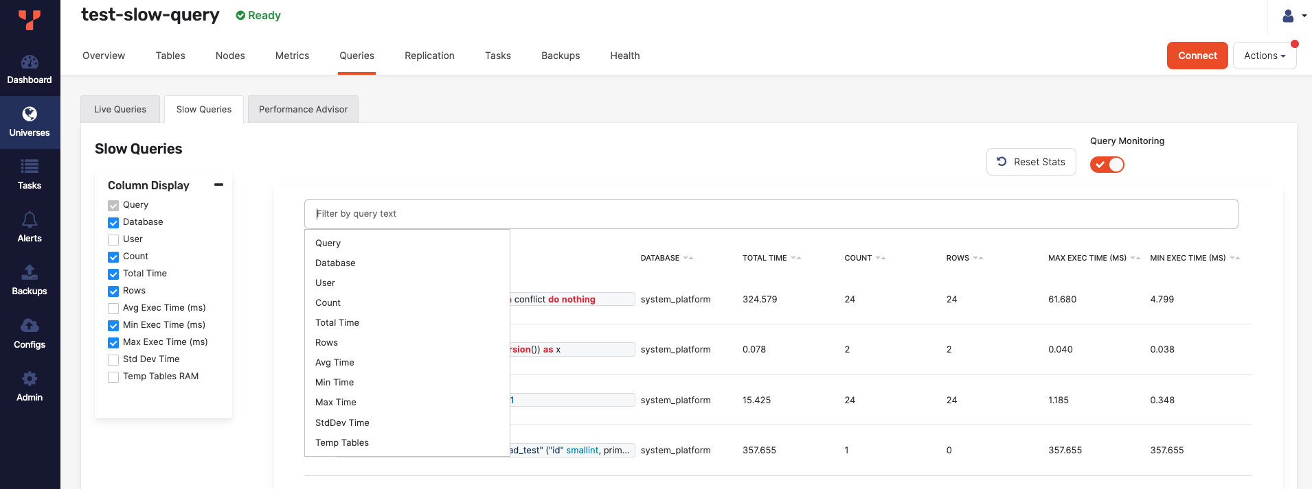 Filter slow queries