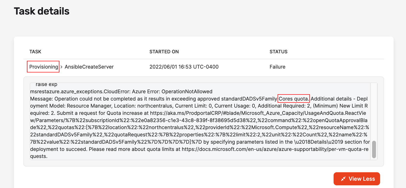 Azure configuration failure